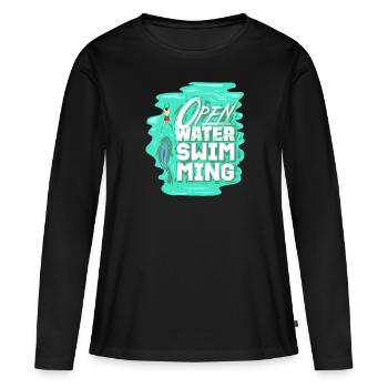 Open Water nage cadeau pour un nageur - T-shirt manches longues Premium bio Femme - noir - Devant - Julia (174cm)