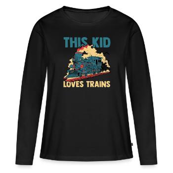Dampflok Zug Eisenbahn - Frauen Premium Bio Langarmshirt - Schwarz - Vorne - Julia (174cm)