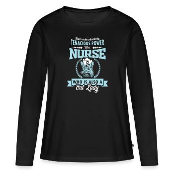 DAME DE CHAT D’INFIRMIÈRE - T-shirt manches longues Premium bio Femme - noir - Devant - Julia (174cm)
