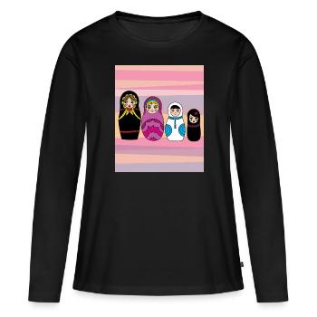 Babouchka poupées russes - T-shirt manches longues Premium bio Femme - noir - Devant - Julia (174cm)