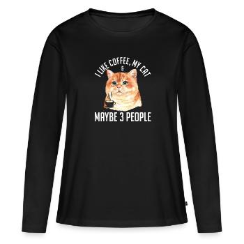 I Like Coffee, my Cat & Maybe 3 People - T-shirt manches longues Premium bio Femme - noir - Devant - Julia (174cm)