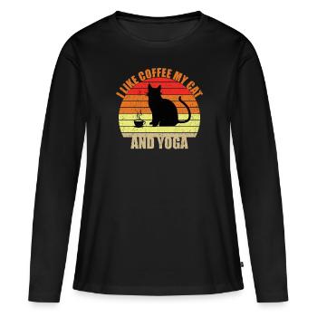 J’aime le café mon chat et le yoga - T-shirt manches longues Premium bio Femme - noir - Devant - Julia (174cm)