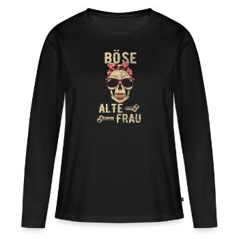 Böse Alte Frau Totenkopf Haarband Alte Weiße Frau - Frauen Premium Bio Langarmshirt - Schwarz - Vorne - Julia (174cm)
