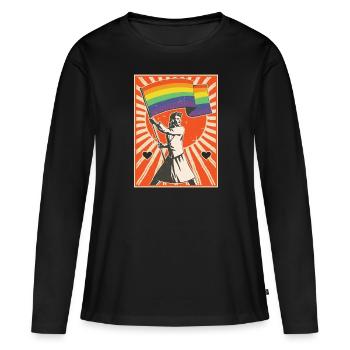Gay Trans Queer Pride Rainbow Flag Equality LGBT - T-shirt manches longues Premium bio Femme - noir - Devant - Julia (174cm)