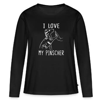 I Love My Pinscher Ich Liebe Meinen Pinscher - Frauen Premium Bio Langarmshirt - Schwarz - Vorne - Julia (174cm)