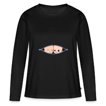 Grossesse - maman avec des jumeaux - T-shirt manches longues Premium bio Femme - noir - Devant - Julia (174cm)