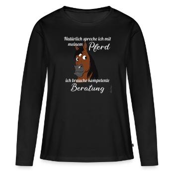 Lustiger Pferde Spruch mit Comic Pony Kopf süßes - Frauen Premium Bio Langarmshirt - Schwarz - Vorne - Julia (174cm)