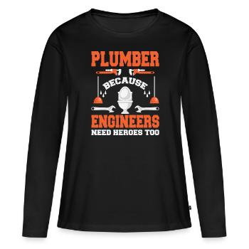 Plombier drôle de plomberie - T-shirt manches longues Premium bio Femme - noir - Devant - Julia (174cm)