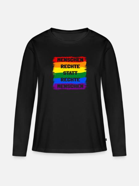 Menschenrechte statt rechte Menschen Regenbogen - Frauen Premium Bio Langarmshirt - Schwarz