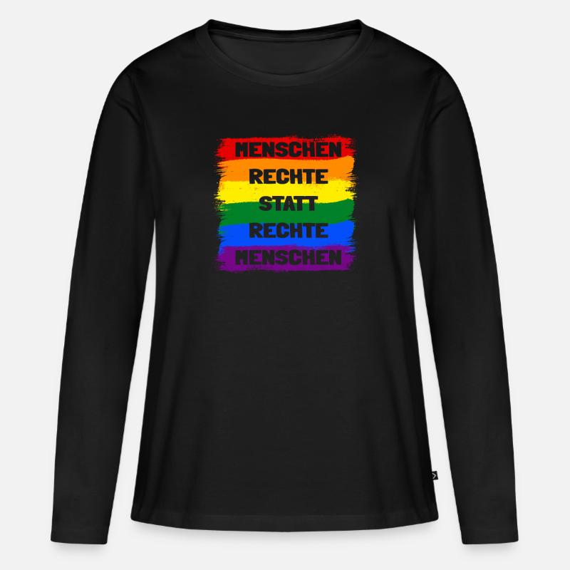 Menschenrechte statt rechte Menschen Regenbogen - Frauen Premium Bio Langarmshirt - Schwarz