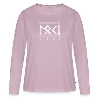 Loki Runenschrift MIttelaltermarkt Vikings Walhall - T-shirt manches longues Premium bio Femme - rose poudré - Devant - Julia (174cm)