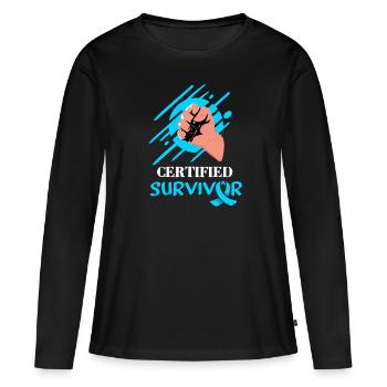 Survivant certifié du cancer - T-shirt manches longues Premium bio Femme - noir - Devant - Julia (174cm)