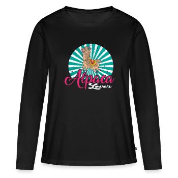 Alpaga Lover Lama Amant Amant alpaga - T-shirt manches longues Premium bio Femme - noir - Devant - Julia (174cm)