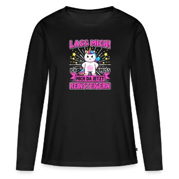 Lass mich, ich muss mich da jetzt reinsteigern - Frauen Premium Bio Langarmshirt - Schwarz - Vorne - Julia (174cm)