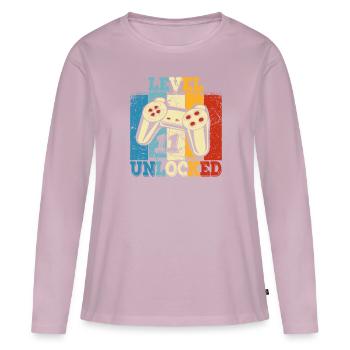 Anniversaire 11 Adolescent officiel Garçon Niveau 11 - T-shirt manches longues Premium bio Femme - rose poudré - Devant - Julia (174cm)