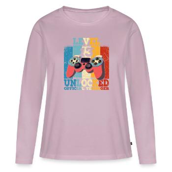 Anniversaire 13 Adolescent officiel Garçon Niveau 13 - T-shirt manches longues Premium bio Femme - rose poudré - Devant - Julia (174cm)