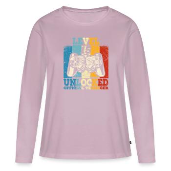 Anniversaire 15 Adolescent officiel Garçon Niveau 15 - T-shirt manches longues Premium bio Femme - rose poudré - Devant - Julia (174cm)