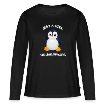 Juste une fille Qui loves Penguins - T-shirt manches longues Premium bio Femme - noir - Devant - Julia (174cm)