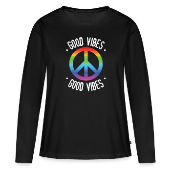 Good Vibes - T-shirt manches longues Premium bio Femme - noir - Devant - Julia (174cm)