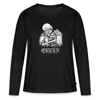 Queen Baisers Squelettes amoureux crâne Halloween - T-shirt manches longues Premium bio Femme - noir - Devant - Julia (174cm)