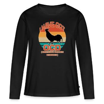 poulets poulets poulets poules - T-shirt manches longues Premium bio Femme - noir - Devant - Julia (174cm)