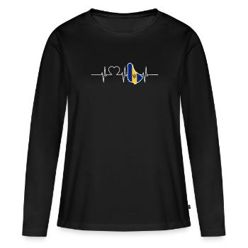 Drapeau De la Barbade Drapeau De la Barbade - T-shirt manches longues Premium bio Femme - noir - Devant - Julia (174cm)