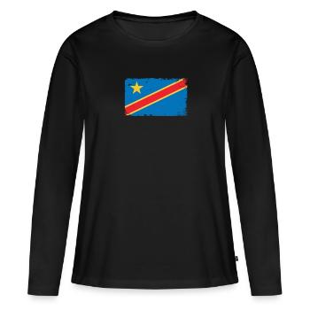 Kongo Herzschlag Flagge Vintage Kongo - Frauen Premium Bio Langarmshirt - Schwarz - Vorne - Julia (174cm)