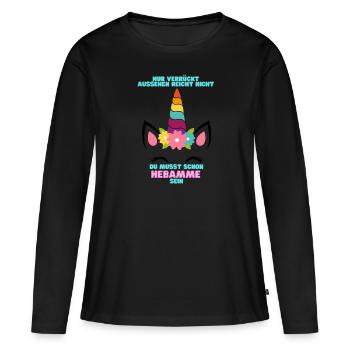 Lustiges Geschenk Hebamme Einhorn Geburt - Frauen Premium Bio Langarmshirt - Schwarz - Vorne - Julia (174cm)