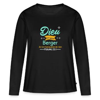 Dieu est mon berger - Phrase motivation humour - T-shirt manches longues Premium bio Femme - noir - Devant - Julia (174cm)