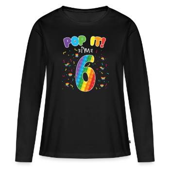 Pop It J’ai 6 ans 6ème anniversaire Fidget - T-shirt manches longues Premium bio Femme - noir - Devant - Julia (174cm)