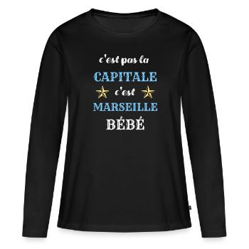 c'est pas la capitale humour - T-shirt manches longues Premium bio Femme - noir - Devant - Julia (174cm)
