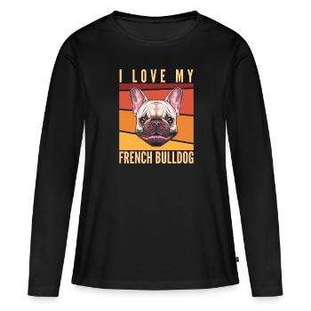 French Bulldog, ich liebe meine French Bulldog - Frauen Premium Bio Langarmshirt - Schwarz - Vorne - Julia (174cm)