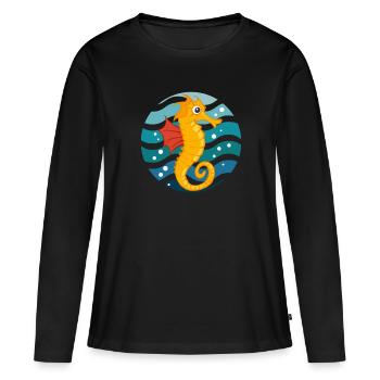 Mignon hippocampe Natation Test Nageur d’eau - T-shirt manches longues Premium bio Femme - noir - Devant - Julia (174cm)