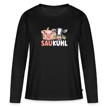 Sau Kuhl Wortspiel Kühe Schweine - Frauen Premium Bio Langarmshirt - Schwarz - Vorne - Julia (174cm)