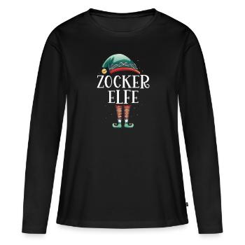 Weihnachten Partnerkostüm Zocker Elf Elfe Elfen - Frauen Premium Bio Langarmshirt - Schwarz - Vorne - Julia (174cm)
