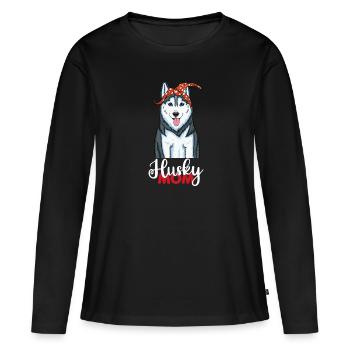 Husky Mama Siberian Husky Mom - Frauen Premium Bio Langarmshirt - Schwarz - Vorne - Julia (174cm)