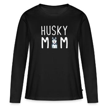 Husky Mama Siberian Husky Mom - Frauen Premium Bio Langarmshirt - Schwarz - Vorne - Julia (174cm)