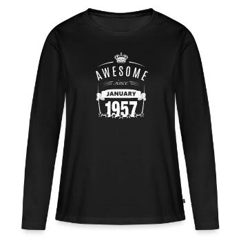 January 1957 born - Women's Premium Organic Long Sleeve Shirt - black - Front - Julia (174cm)