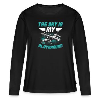 Le ciel est mon terrain de jeu Pilote d’avion miniature - T-shirt manches longues Premium bio Femme - noir - Devant - Julia (174cm)