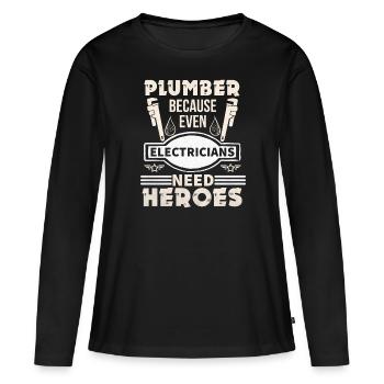 Klempner - Frauen Premium Bio Langarmshirt - Schwarz - Vorne - Julia (174cm)