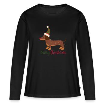 Dackel, Dachshund, Weihnachten, X-Mas, Christmas - Frauen Premium Bio Langarmshirt - Schwarz - Vorne - Julia (174cm)