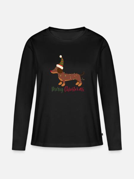 Dackel, Dachshund, Weihnachten, X-Mas, Christmas - Frauen Premium Bio Langarmshirt - Schwarz