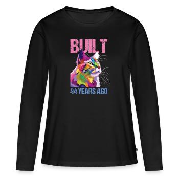 44ème anniversaire Chat Vintage Cadeau - T-shirt manches longues Premium bio Femme - noir - Devant - Julia (174cm)