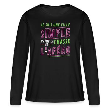 Je suis une fille simple chasse apéro - T-shirt manches longues Premium bio Femme - noir - Devant - Julia (174cm)