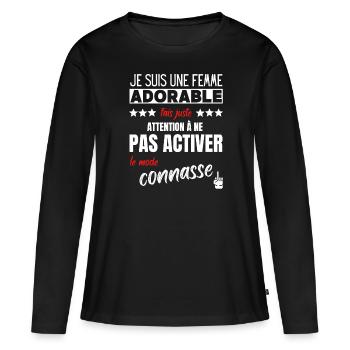 Humour femme phrase drôle adorable et connasse - T-shirt manches longues Premium bio Femme - noir - Devant - Julia (174cm)