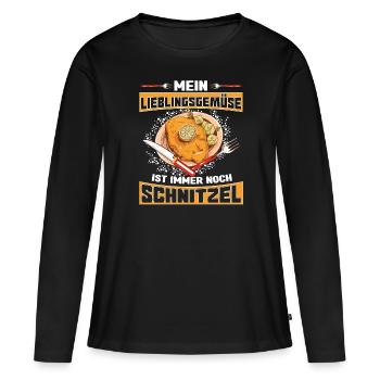 Schnitzel mein Lieblingsgemüse ist Schnitzel - Frauen Premium Bio Langarmshirt - Schwarz - Vorne - Julia (174cm)