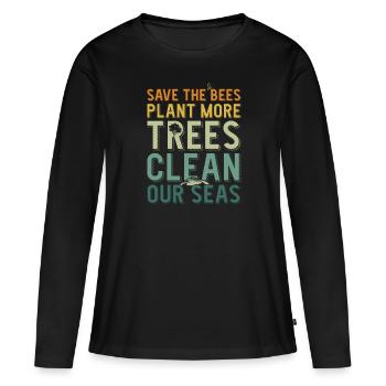 Save The Bees Plant More Trees Clean Seas - T-shirt manches longues Premium bio Femme - noir - Devant - Julia (174cm)