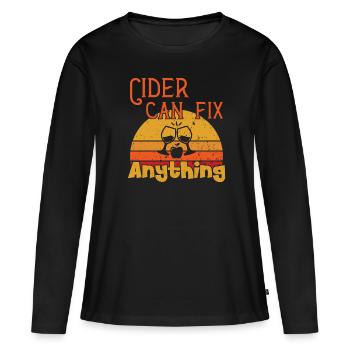 Le cidre peut réparer n’importe quoi / Cidre - T-shirt manches longues Premium bio Femme - noir - Devant - Julia (174cm)