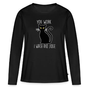 Propriétaire de chat Cadeau Mignon Lazy Cat Outfit - T-shirt manches longues Premium bio Femme - noir - Devant - Julia (174cm)