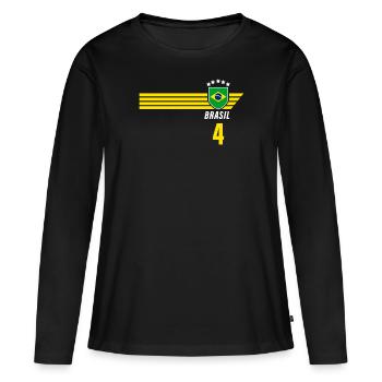 Brazil Brazilian Seleção Football Fan Jersey - Women's Premium Organic Long Sleeve Shirt - black - Front - Julia (174cm)